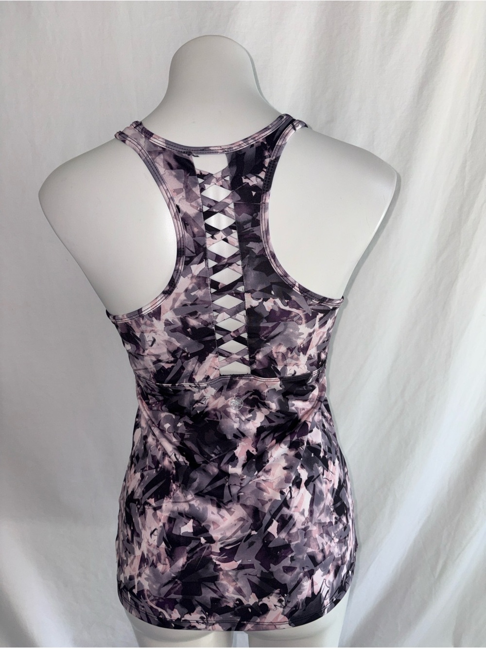 Gaiam Pink & Black Backless Racerback Athletic top with lattice back.